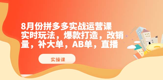 8月份拼多多实战运营课，实时玩法，爆款打造，改销量，补大单，AB单，直播-巴叔叔资源网