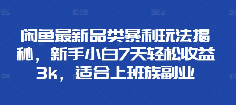 闲鱼最新品类暴利玩法揭秘，新手小白7天轻松赚3000+，适合上班族副业-巴叔叔资源网