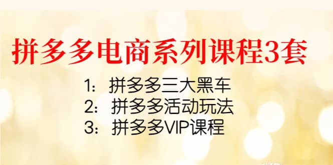 拼多多电商系列课程3套：拼多多三大黑车+拼多多活动玩法+拼多多VIP课程-巴叔叔资源网