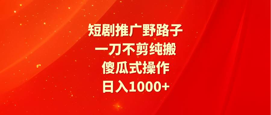 短剧推广野路子，一刀不剪纯搬运，傻瓜式操作，日入1000+-巴叔叔资源网