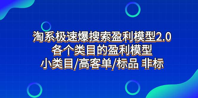 淘系极速爆搜索盈利模型2.0，各个类目的盈利模型，小类目/高客单/标品 非标-巴叔叔资源网