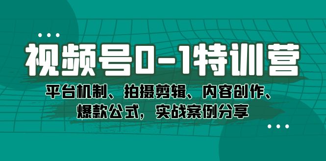 视频号0-1特训营：平台机制、拍摄剪辑、内容创作、爆款公式，实战案例分享-巴叔叔资源网