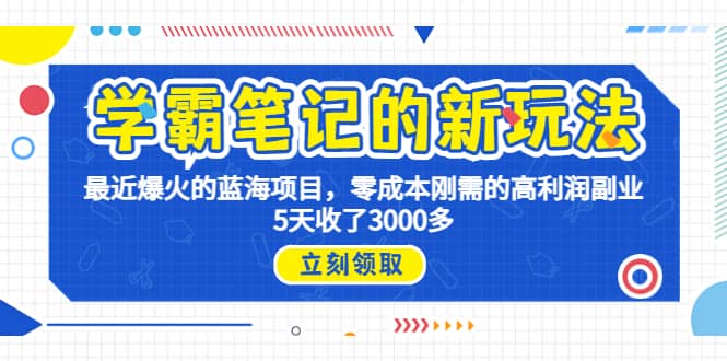 学霸笔记新玩法，最近爆火的蓝海项目，0成本高利润副业，5天收了3000多-巴叔叔资源网