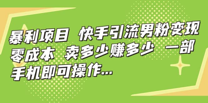 快手引流男粉变现，零成本，卖多少赚多少，一部手机即可操作，一天1000+-巴叔叔资源网