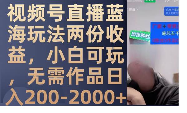 视频号直播蓝海玩法两份收益，小白可玩，无需作品日入200-2000+-巴叔叔资源网