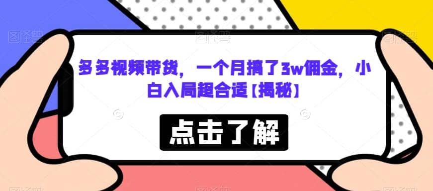 多多视频带货，一个月搞了3w佣金，小白入局超合适【揭秘】-巴叔叔资源网