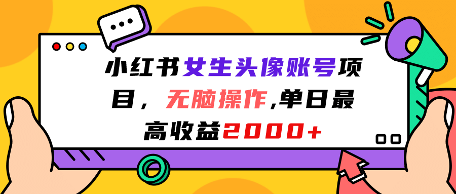小红书女生头像账号项目，无脑操作，单日最高收益2000+-巴叔叔资源网