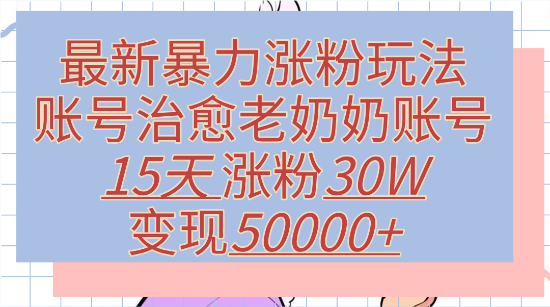最新暴力涨粉玩法，治愈老奶奶账号，15天涨粉30W，变现50000+【揭秘】-巴叔叔资源网