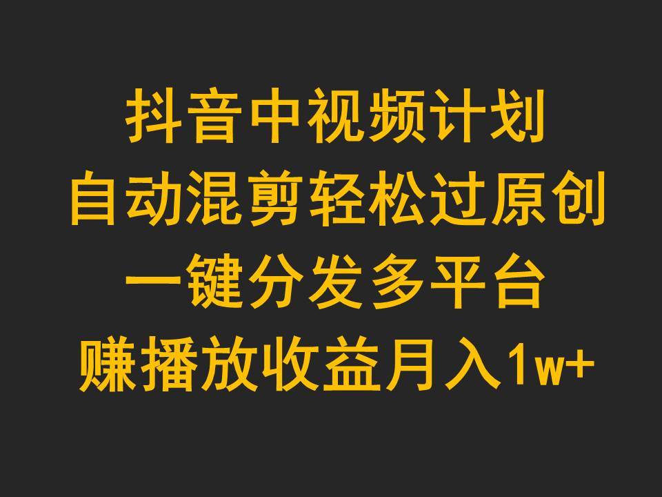 抖音中视频计划，自动混剪轻松过原创，一键分发多平台赚播放收益，月入1w+-巴叔叔资源网