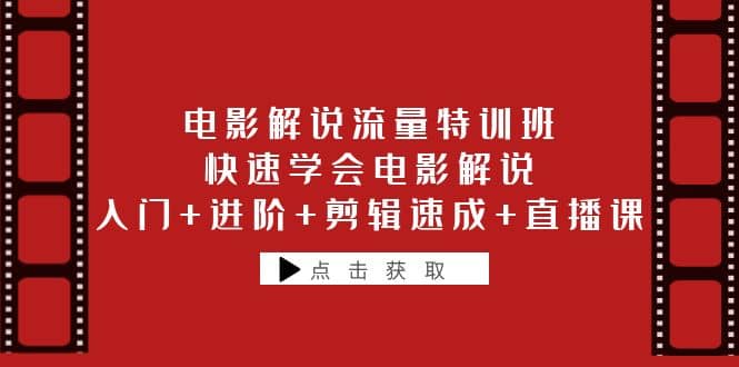电影解说流量特训班：快速学会电影解说，入门+进阶+剪辑速成+直播课-巴叔叔资源网