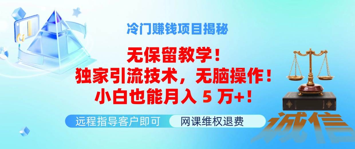 冷门赚钱项目无保留教学！独家引流技术，无脑操作！小白也能月入5万+！-巴叔叔资源网