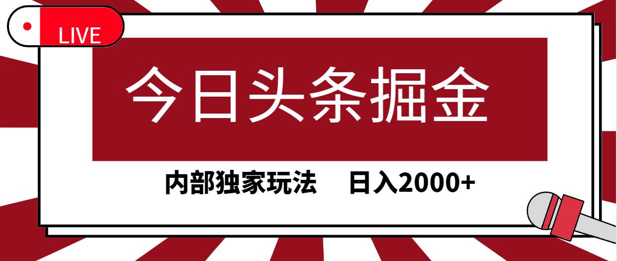 今日头条掘金，30秒一篇文章，内部独家玩法，日入2000+-巴叔叔资源网