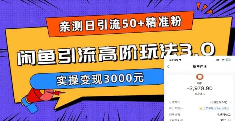 实测日引50+精准粉，闲鱼引流高阶玩法3.0，实操变现3000元-巴叔叔资源网