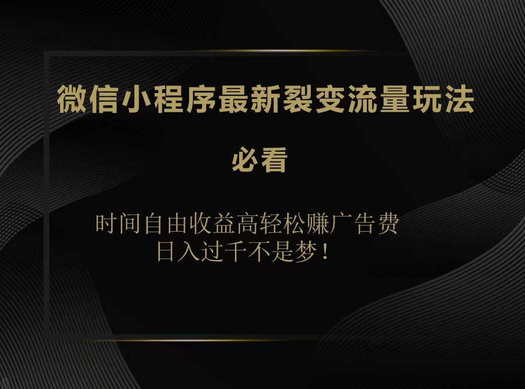 微信小程序最新裂变流量玩法，时间自由收益高轻松赚广告费，日入200-500+-巴叔叔资源网