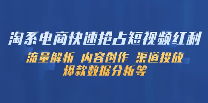淘系电商快速抢占短视频红利：流量解析 内容创作 渠道投放 爆款数据分析等-巴叔叔资源网