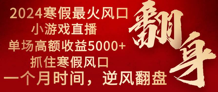 2024年最火寒假风口项目 小游戏直播 单场收益5000+抓住风口 一个月直接提车-巴叔叔资源网