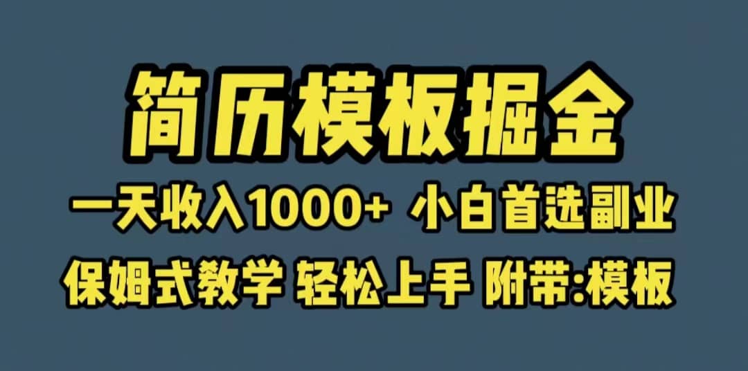 靠简历模板赛道掘金，一天收入1000+小白首选副业，保姆式教学（教程+模板）-巴叔叔资源网