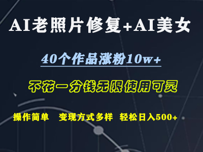 AI老照片修复+AI美女玩发  40个作品涨粉10w+  不花一分钱使用可灵  操作简单  变现方式多样话   轻松日去500+-巴叔叔资源网