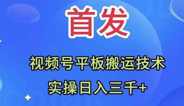 全网首发：视频号平板搬运技术，实操日入三千＋-巴叔叔资源网