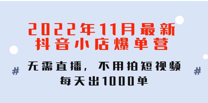 2022年11月最新抖音小店爆单训练营：无需直播，不用拍短视频，每天出1000单-巴叔叔资源网