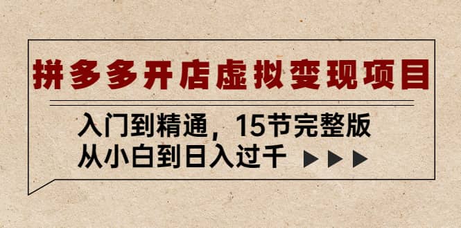 拼多多开店虚拟变现项目：入门到精通（15节完整版）-巴叔叔资源网