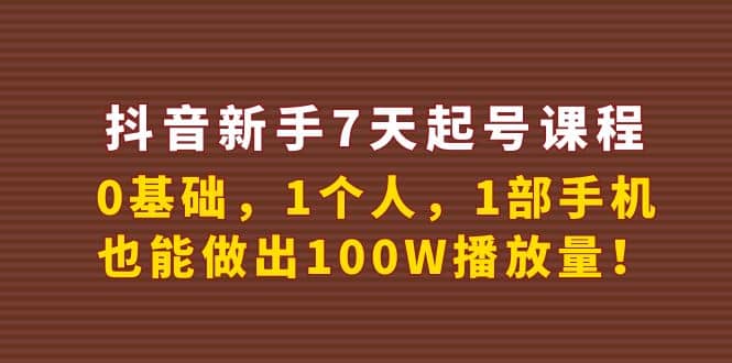 抖音新手7天起号课程：0基础，1个人，1部手机，也能做出100W播放量-巴叔叔资源网