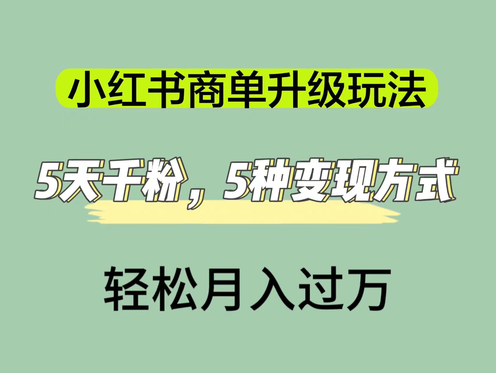小红书商单升级玩法，5天千粉，5种变现渠道，轻松月入1万+-巴叔叔资源网