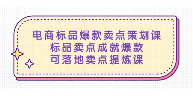 电商标品爆款卖点策划课，标品卖点成就爆款，可落地卖点提炼课-巴叔叔资源网