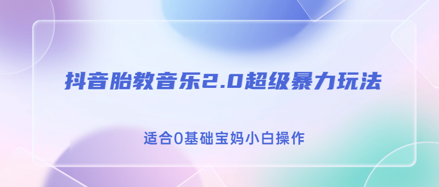 抖音胎教音乐2.0，超级暴力变现玩法，日入500+，适合0基础宝妈小白操作-巴叔叔资源网