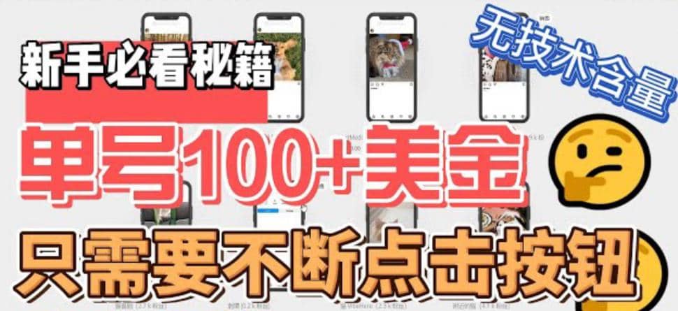 最新无脑只需不断点击按钮，单号100美金暴利项目，可批量操作-巴叔叔资源网