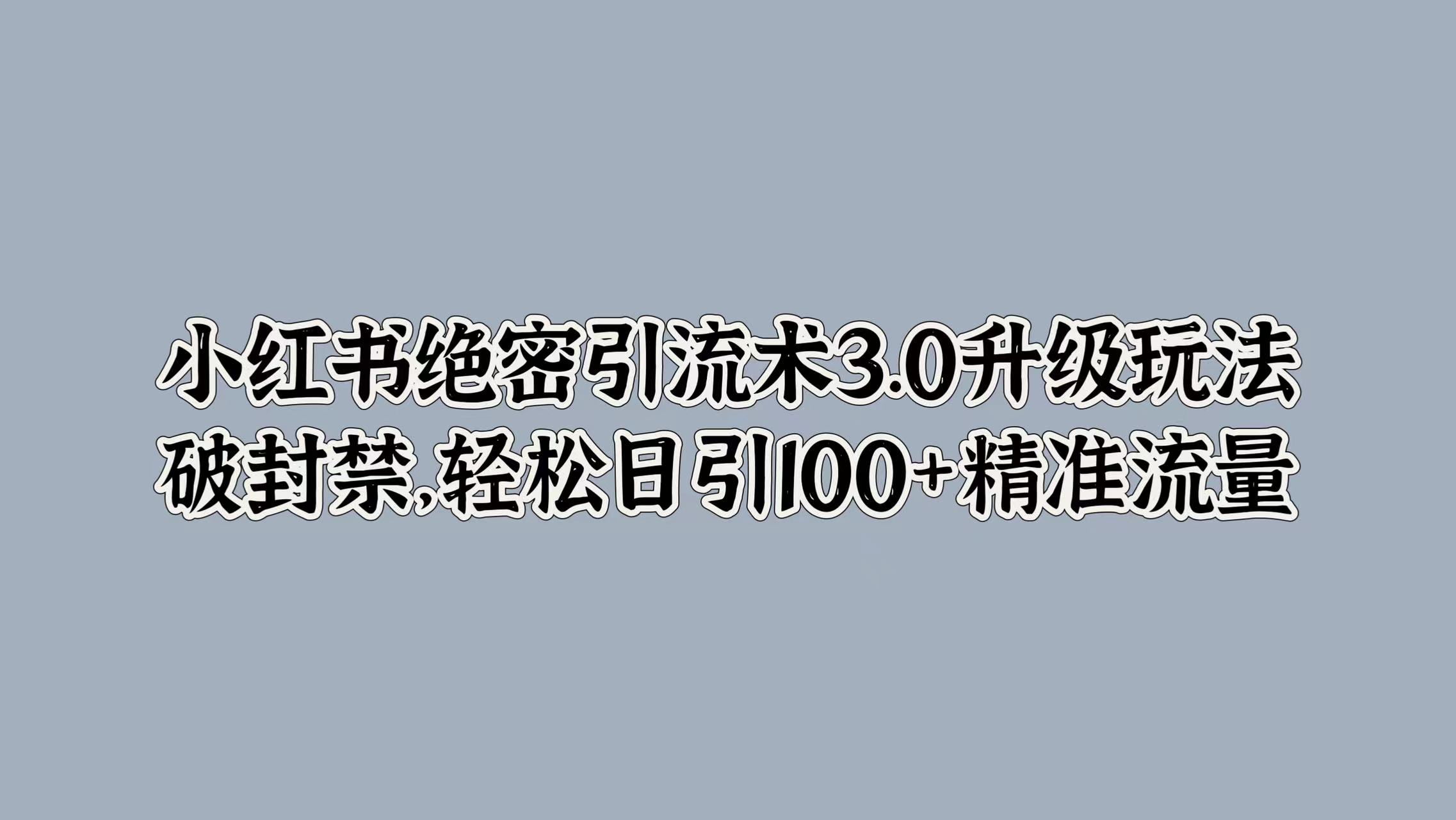 小红书绝密引流术3.0升级玩法，破封禁，轻松日引100+精准流量-巴叔叔资源网