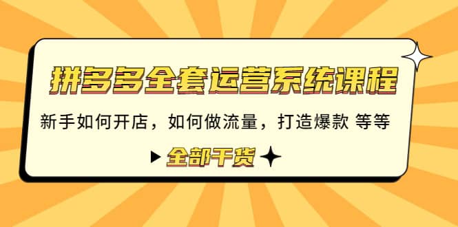 拼多多全套运营系统课程：新手如何开店 如何做流量 打造爆款 等等 全部干货-巴叔叔资源网