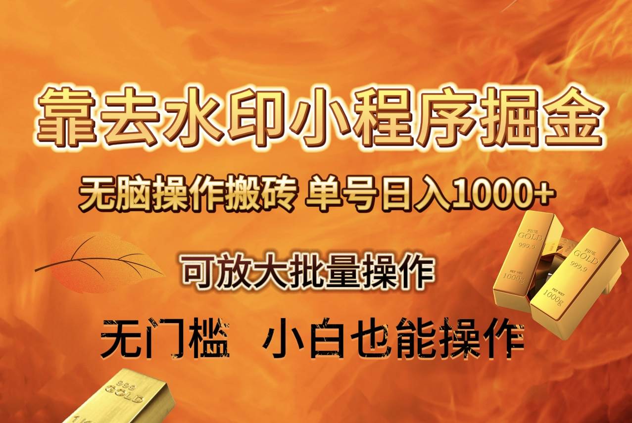 去水印小程序+拼多多 无脑搬砖 ，单号日入1000+ 保姆级教程 可放大批量操作-巴叔叔资源网