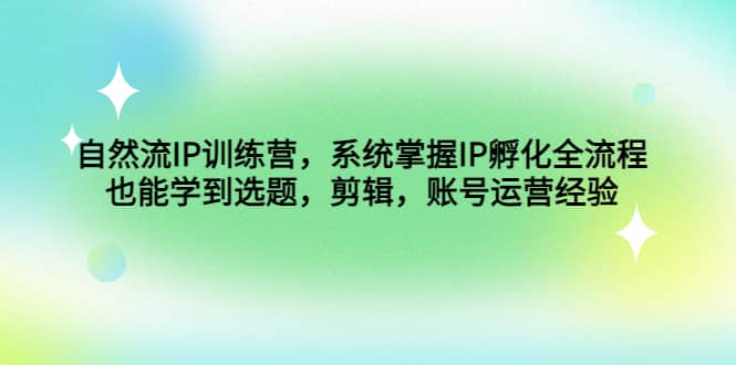 自然流IP训练营，系统掌握IP孵化全流程，也能学到选题，剪辑，账号运营经验-巴叔叔资源网