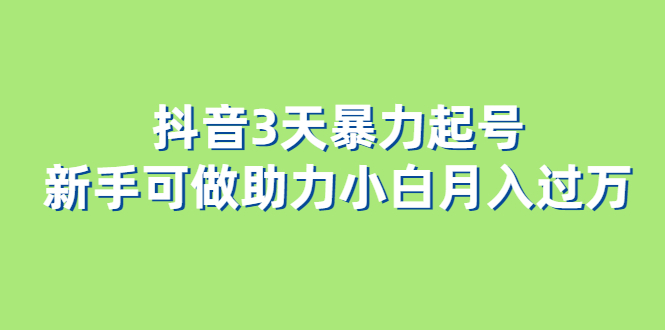 抖音3天暴力起号新手可做助力小白月入过万-巴叔叔资源网