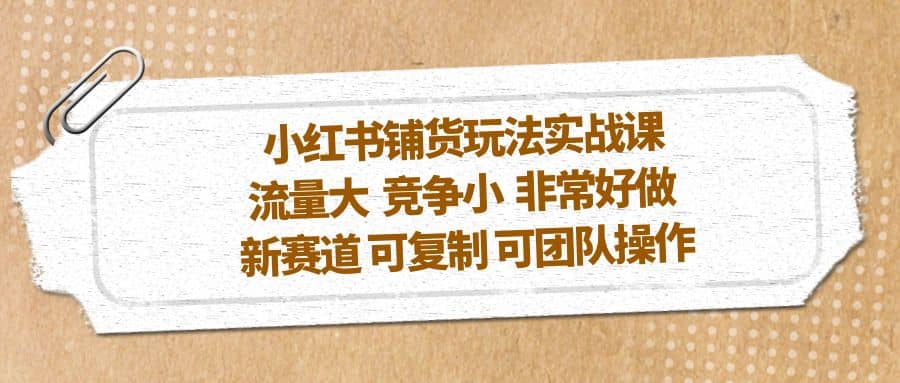 小红书铺货玩法实战课，流量大 竞争小 非常好做 新赛道 可复制 可团队操作-巴叔叔资源网