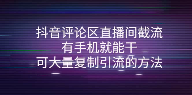 抖音评论区直播间截流，有手机就能干，可大量复制引流的方法-巴叔叔资源网