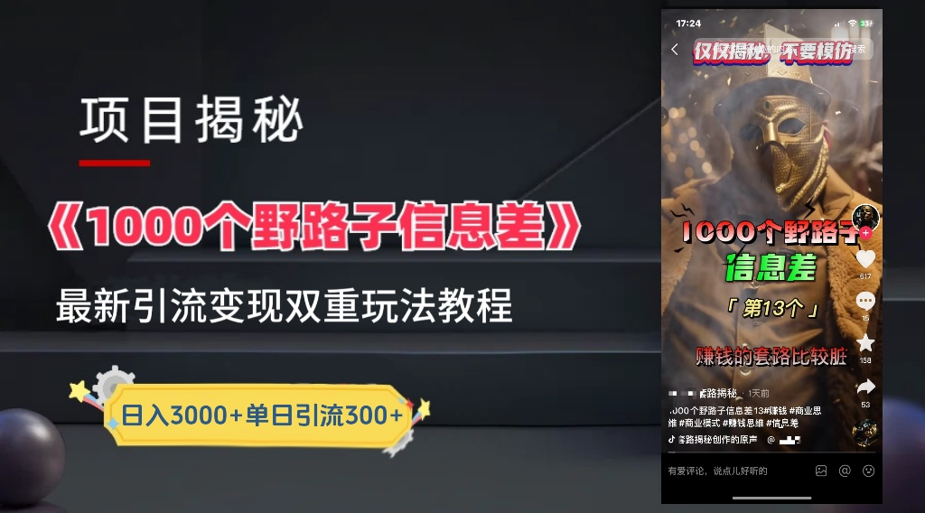 最新一千个野路子信息差玩法教程如何变现＋引流的玩法具体拆解！！！-巴叔叔资源网