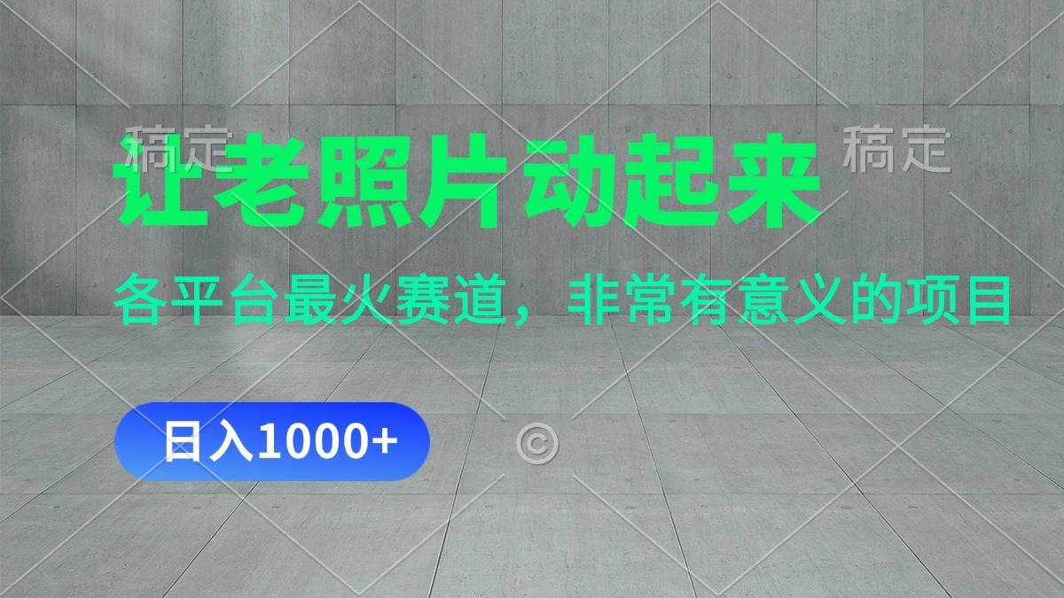 让老照片动起来，一天变现1000+，各平台最火赛道，看完就会-巴叔叔资源网