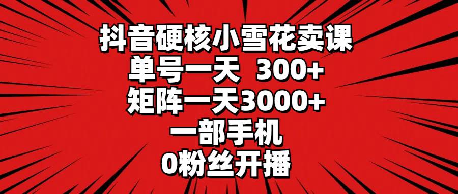 抖音硬核小雪花卖课，单号一天300+，矩阵一天3000+，一部手机0粉丝开播-巴叔叔资源网