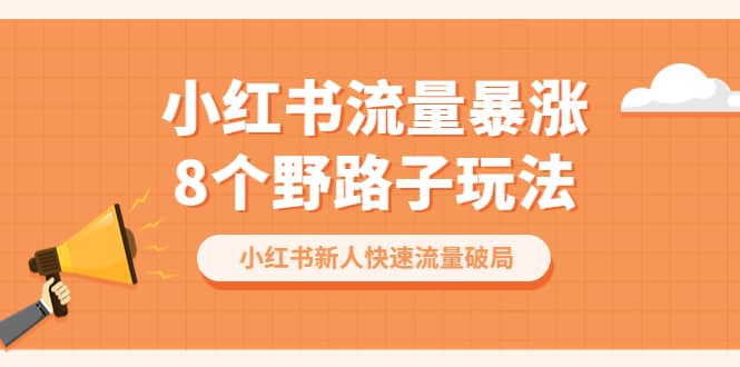 小红书流量-暴涨8个野路子玩法：小红书新人快速流量破局（8节课）-巴叔叔资源网