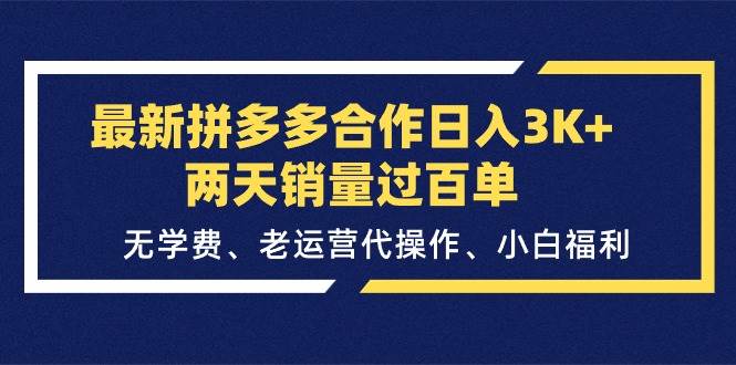 最新拼多多合作日入3K+两天销量过百单，无学费、老运营代操作、小白福利-巴叔叔资源网