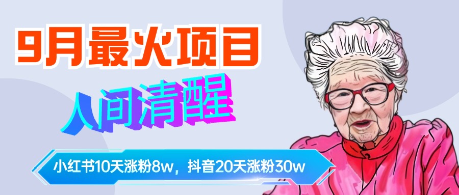 9月最火项目，人间清醒柒奶奶，10天小红薯涨粉8w+，单篇笔记报价1400.-巴叔叔资源网