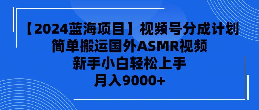【2024蓝海项目】视频号分成计划，无脑搬运国外ASMR视频，新手小白轻松…-巴叔叔资源网