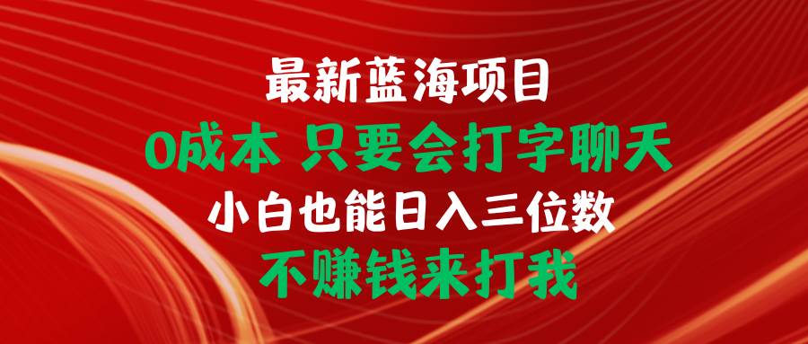 最新蓝海项目 0成本 只要会打字聊天 小白也能日入三位数 不赚钱来打我-巴叔叔资源网
