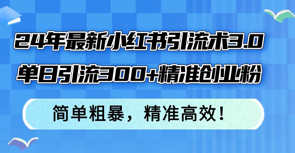 24年最新小红书引流术3.0，单日引流300+精准创业粉，简单粗暴，精准高效！-巴叔叔资源网