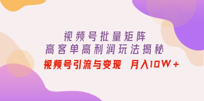 视频号批量矩阵的高客单高利润玩法揭秘-巴叔叔资源网
