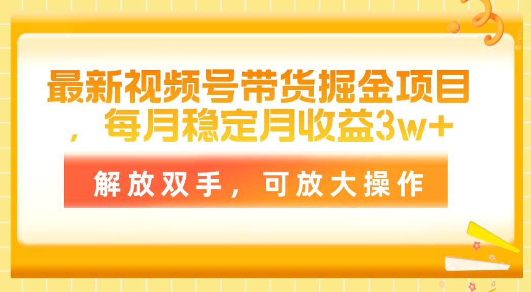 最新视频号带货掘金项目，每月稳定月收益3w+，解放双手，可放大操作-巴叔叔资源网