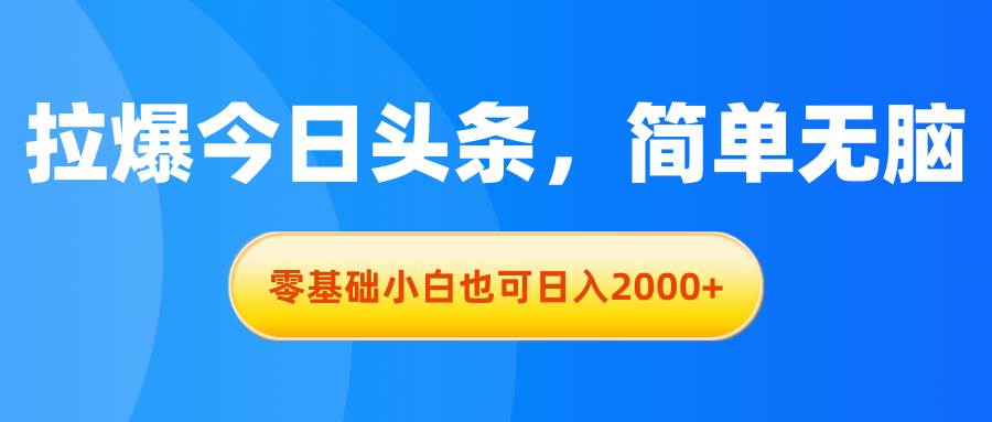 拉爆今日头条，简单无脑，零基础小白也可日入2000+-巴叔叔资源网
