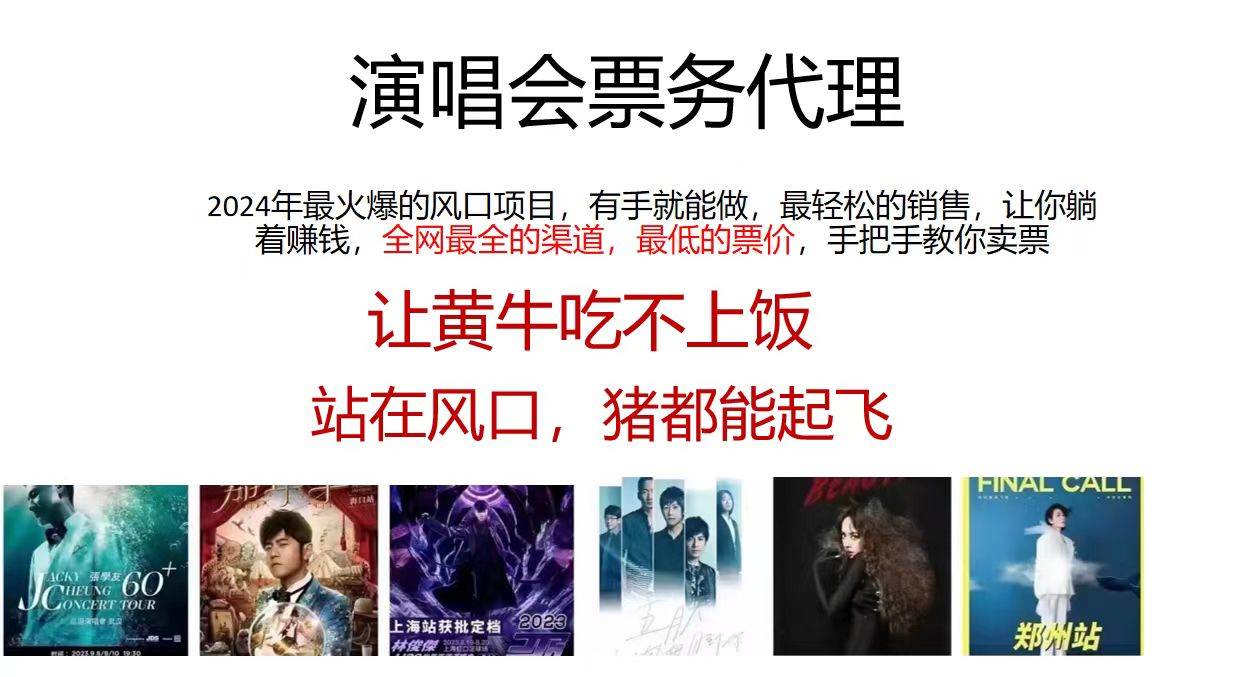 演唱会票务代理，2024年最火爆风口项目，全网最低的票价，小白一分钟上…-巴叔叔资源网